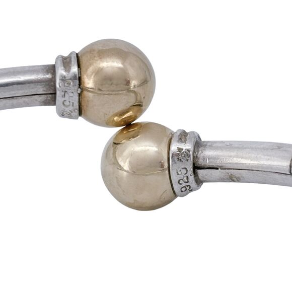 Cracked Vintage Sterling Silver 925 Brass Tipped Bangle Bracelet 6.5" - Picture 6 of 11